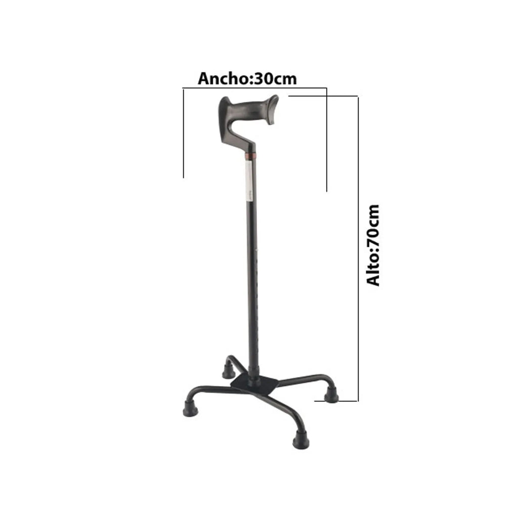 Bastón Cuadrípode de 4 Apoyos con Base Ancha | Mango Ergonómico y Altura Ajustable