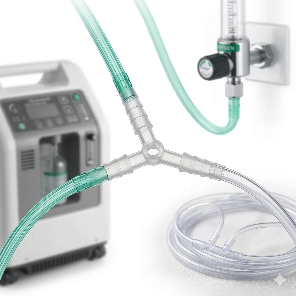 Conector de Oxígeno en "Y" Adaptador Dual para Terapia Respiratoria